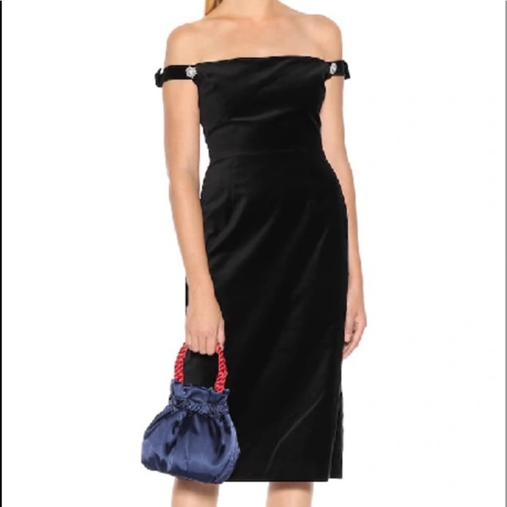 ALEXA CHUNG Off the Shoulder Falling Straps velvet Dress uk10 us6